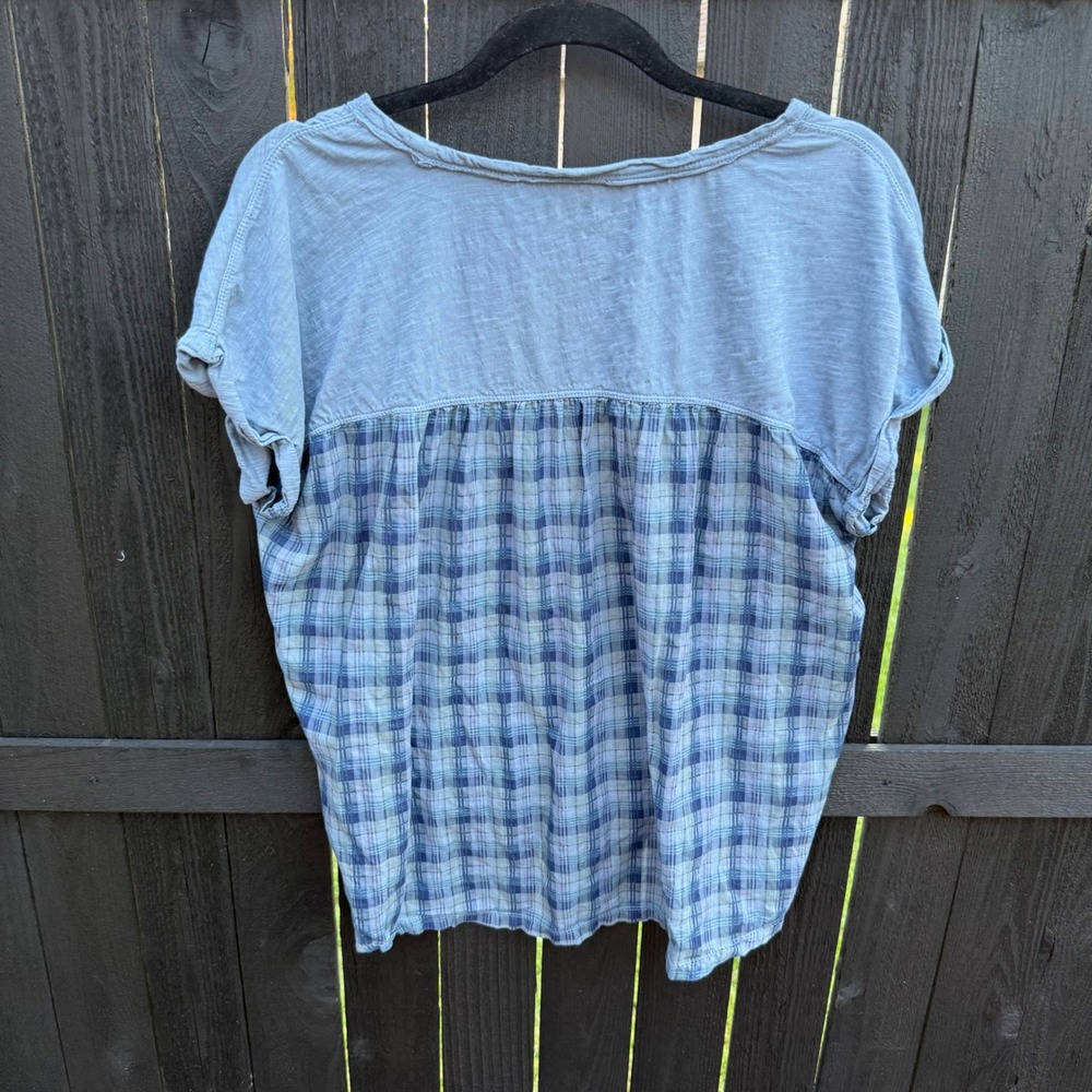 Pilcro Anthropologie Womens XS Blue Plaid Mixed Media Oversized Slub‎ Knit Top - Picture 3 of 4